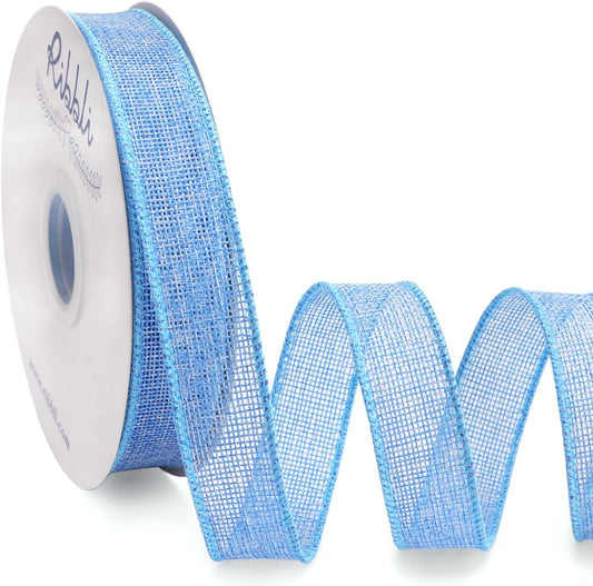 Ribbli Baby Blue Burlap Wired Ribbon, 1 Inch x Continuous 20 Yard, Wired Edge Ribbon for Wreaths,Big Bows,Tree Decoration,Outdoor Decoration