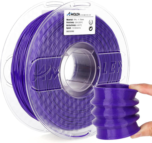 AMOLEN TPU 3D Printer Filament 1.75mm, Flexible Soft TPU 3D Printing Filament Supports High Speed, 1kg Spool(2.2lbs), Purple