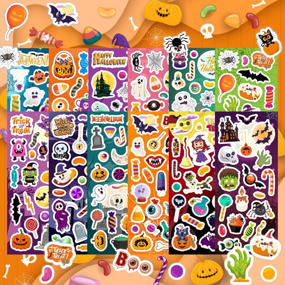 36 Sheets Halloween Stickers, Halloween Stickers for Kids Treat Bags Classroom Crafts Gifts Decorations, Halloween Party Favors, Trick or Treat Party Supplies