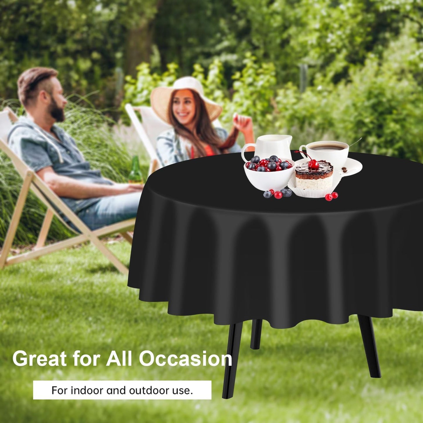 QIKSION Black Round Tablecloth 12 Pack, 84 Inch Plastic Table Cover Disposable for Parties