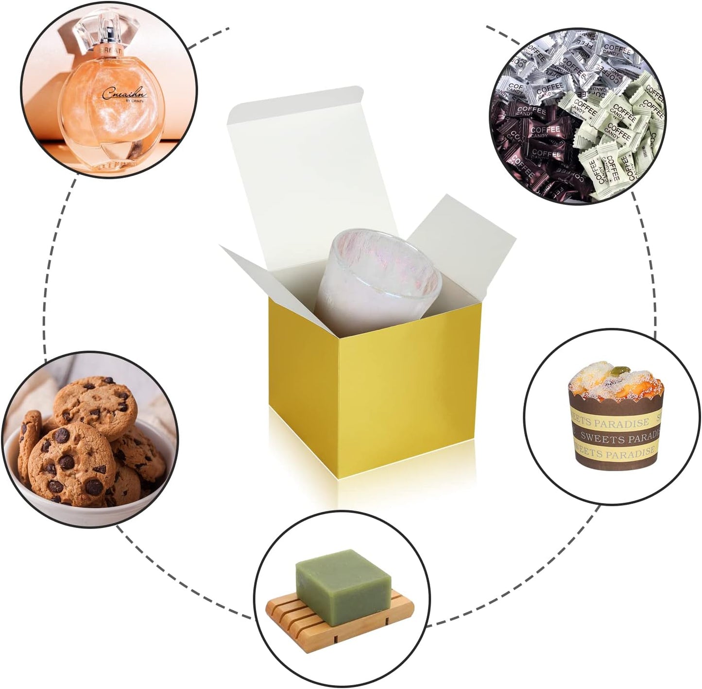 100 Pack Small Gift Boxes, 4x4x4 Inches Favor Boxes Gold Paper Gift Boxes with Lids for Presents, Crafting, Cupcake Boxes, Gifts, Candy Boxes for Wedding Party Bridal Shower Baby Shower Favors