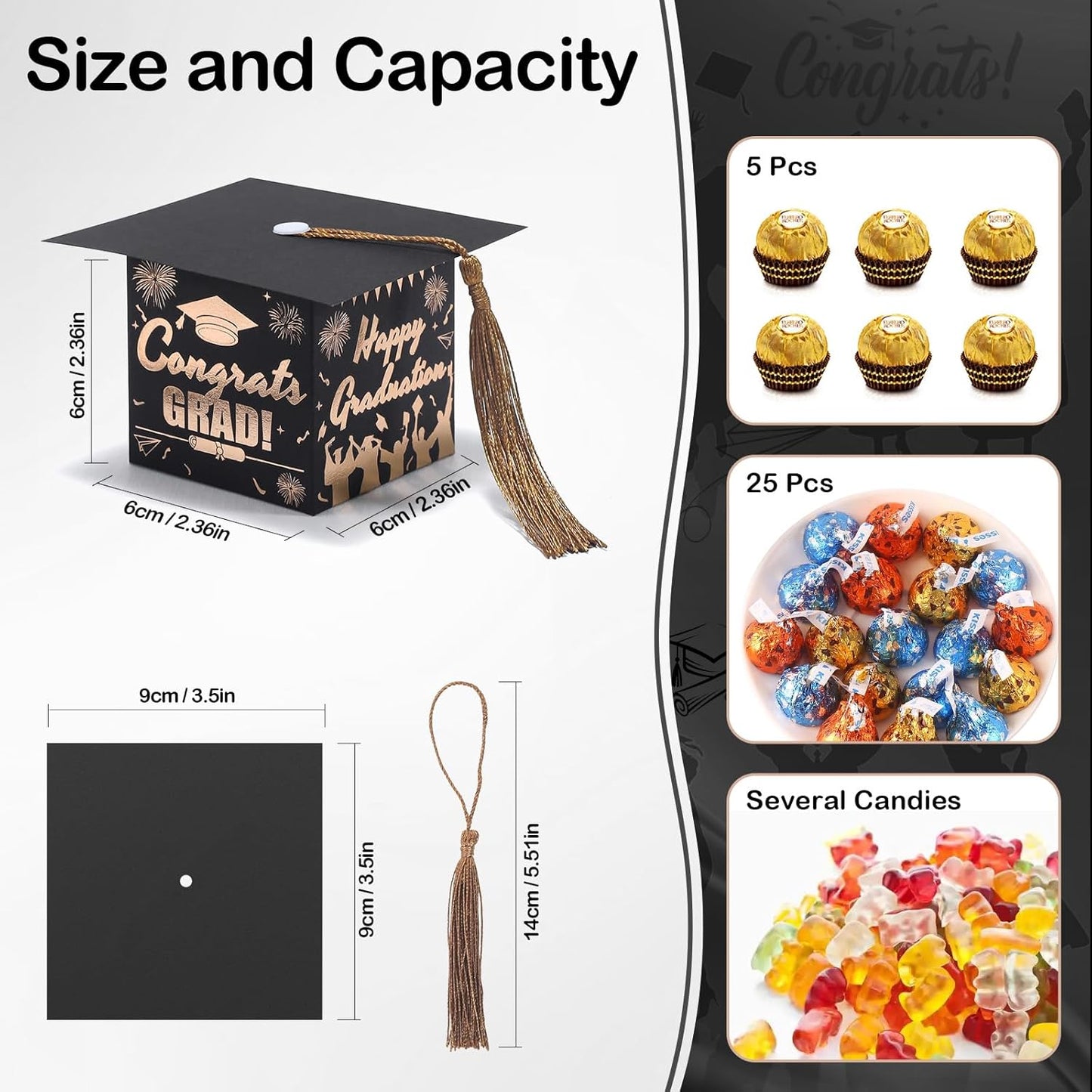 COTOPHER 36 Pack Mini Graduation Cap Gift Boxes with Tassel, Class of 2025 Graduation Candy Boxes Centerpieces for Tables Party Decorations, Small Treat Chocolate Box Graduate Favors Supplies