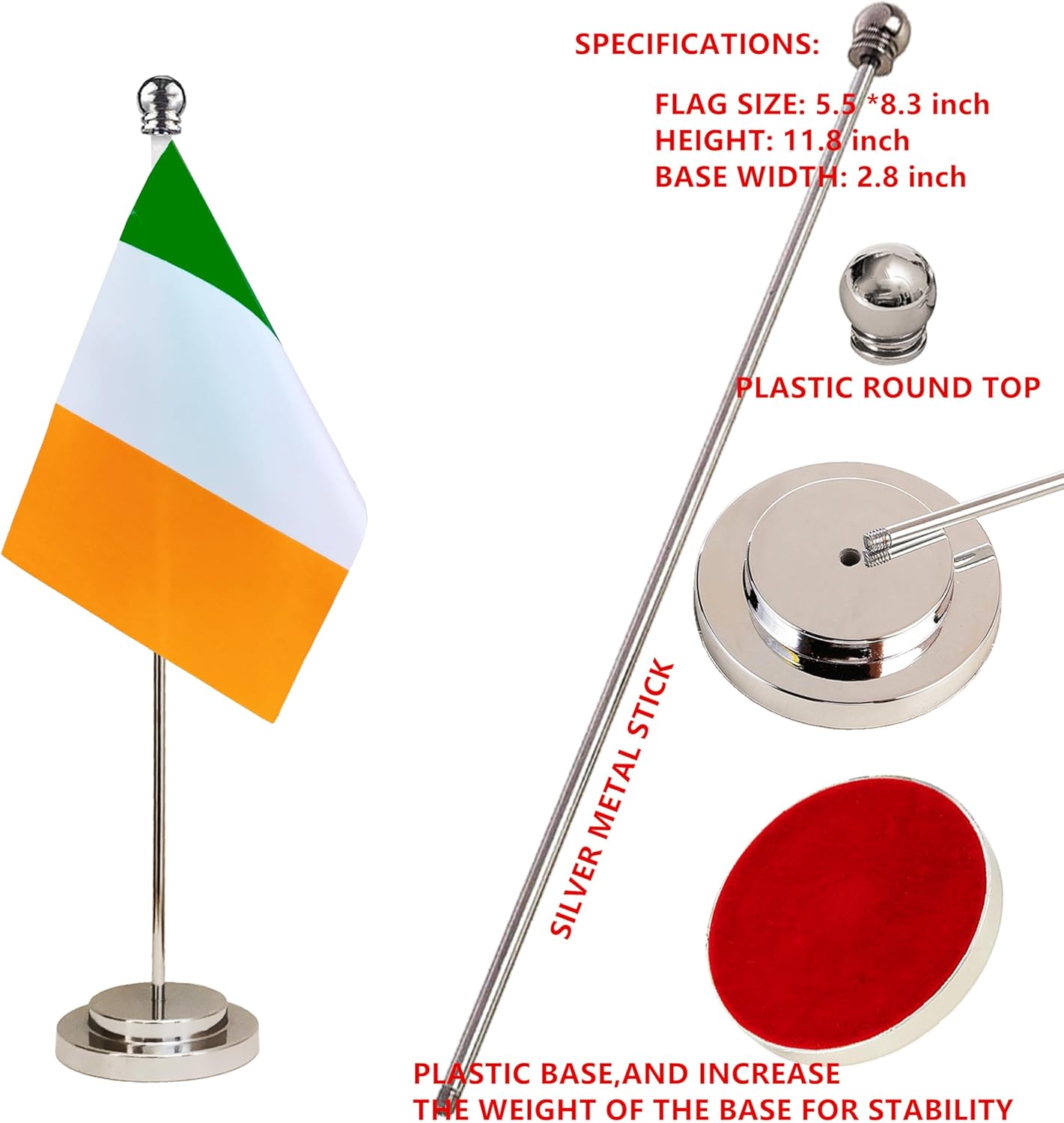 Ireland Irish Deluxe Desk Flag Set Small Mini Miniature Ireland Irish Table Desktop Flags,Festival Events Celebration,Office Decoration-2 Pack