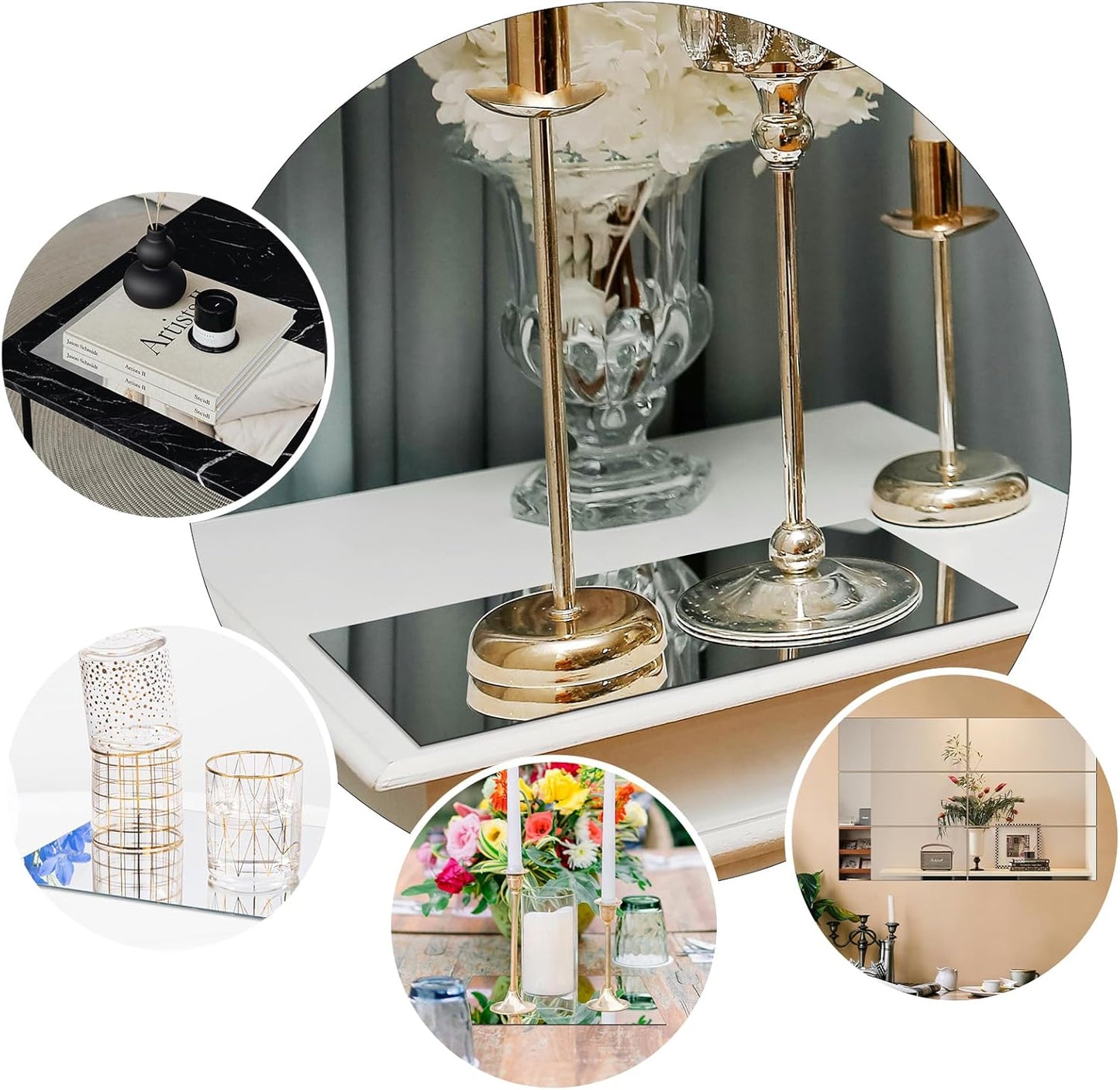 JAMBALAY 12"×5" Mirror Centerpieces for Tables, Set of 12 Glass Mirror Table Centerpieces, Rectangular Glass Mirror Trays, Mirror Candle Plates for Wedding Decorations and Party