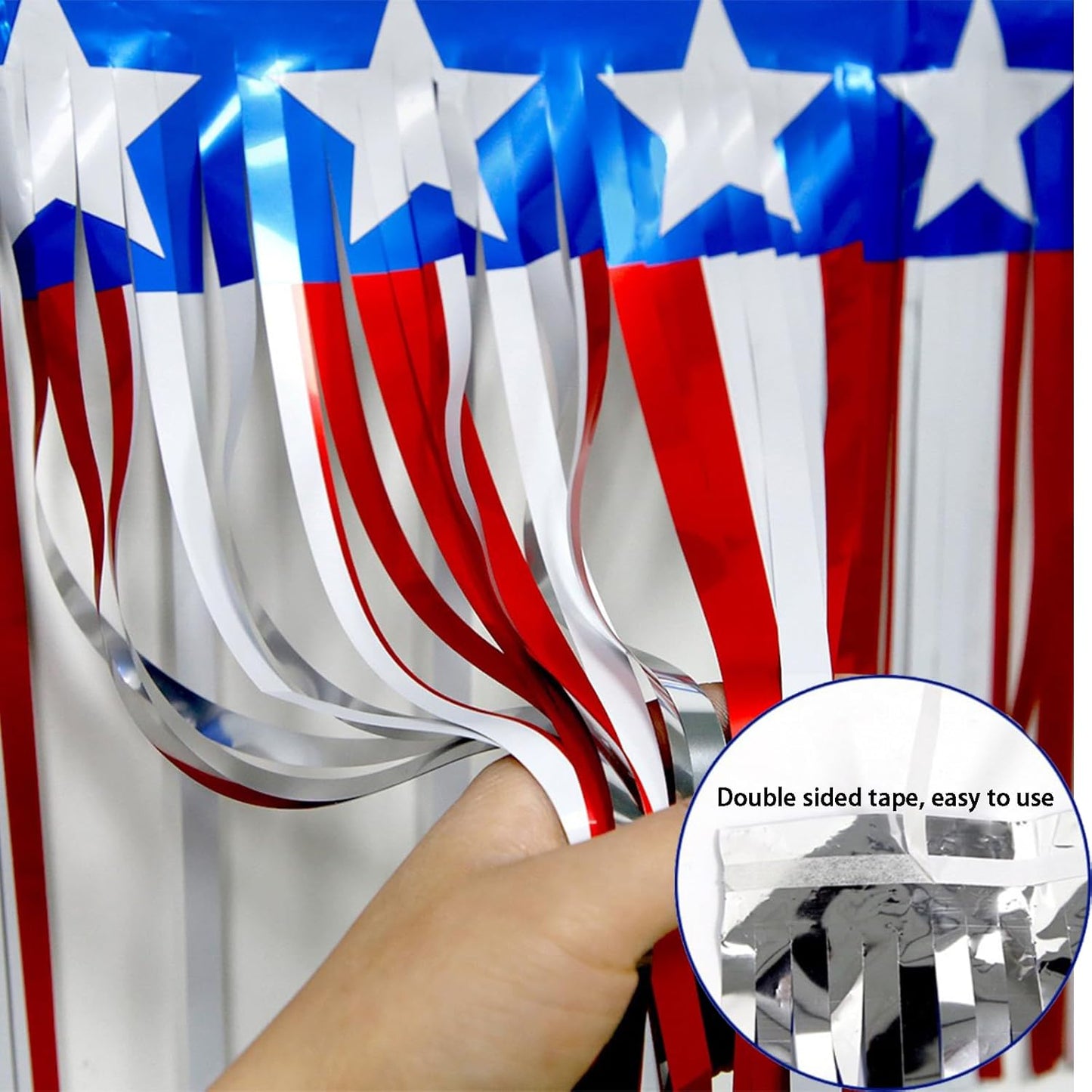 6 Pack 6.6 Feet Red Blue White Foil Fringe Garland Streamers，Red White Blue Star Metallic Hanging Backdrop Banner Table Skirts for 4th of July Decorations Memorial Day Patriotic Party Parade Floats