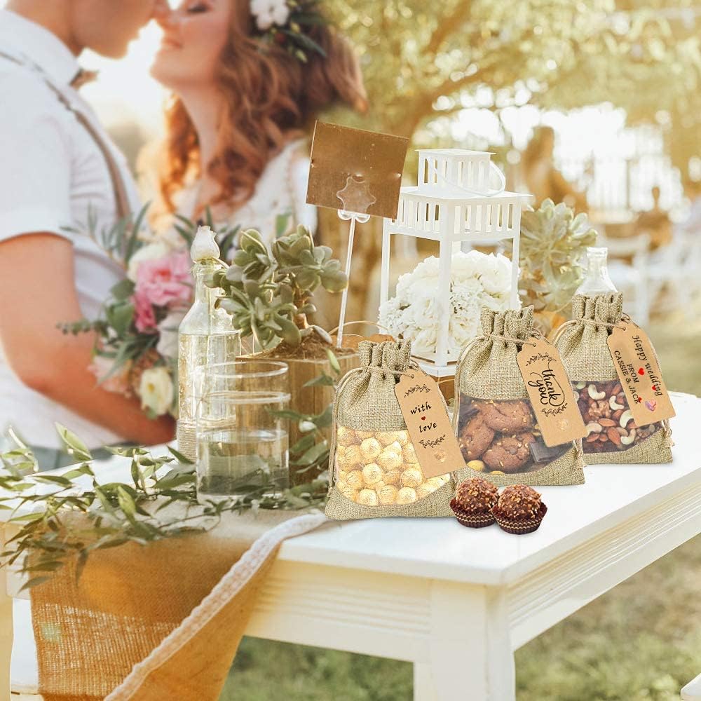 GIOIPC 20Pcs 5 x 7 Inch Linen Burlap Sheer Bags with Drawstring and Bonus Gift Tags for Wedding Birthday Bag,Craft Bags,Cosmetic Samples