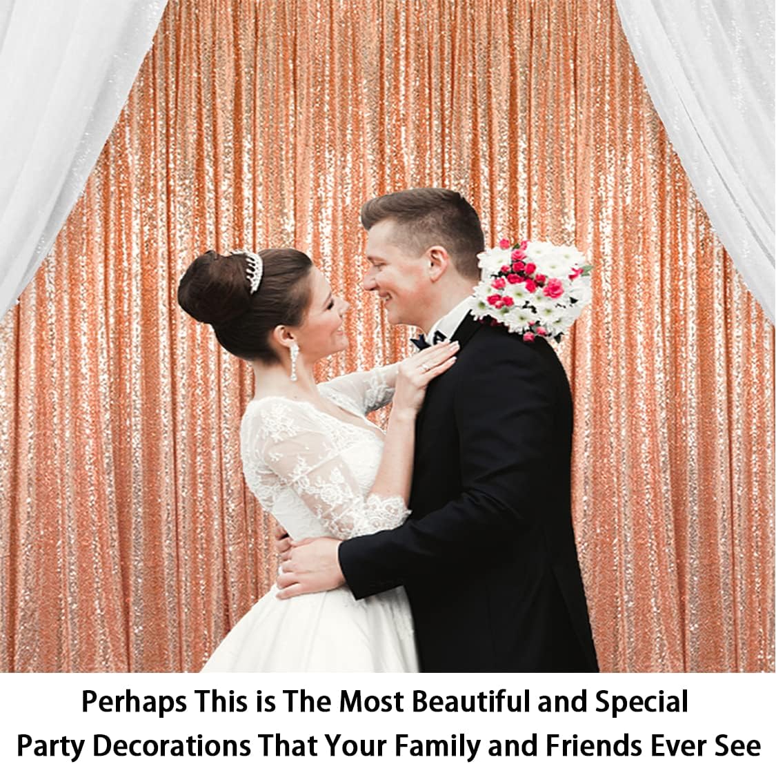 ShinyBeauty Sequin Curtains 2 Panels 4x10ft Rose Gold Backdrop Curtain Sequin Backdrop Wedding Backdrop Sequin Curtain Drapes Panels Photography Background Decoration