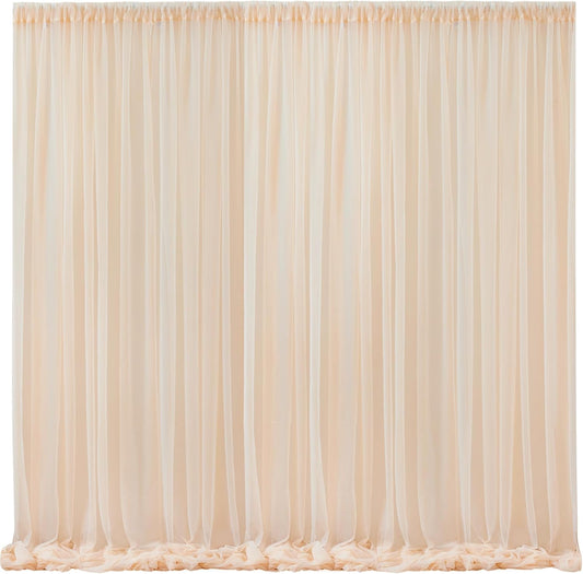10x10 Champagne Tulle Backdrop Curtains for Parties, Sheer Backdrop Curtain Wedding Photo Background Drapes for Baby Shower Photography Birthday Party