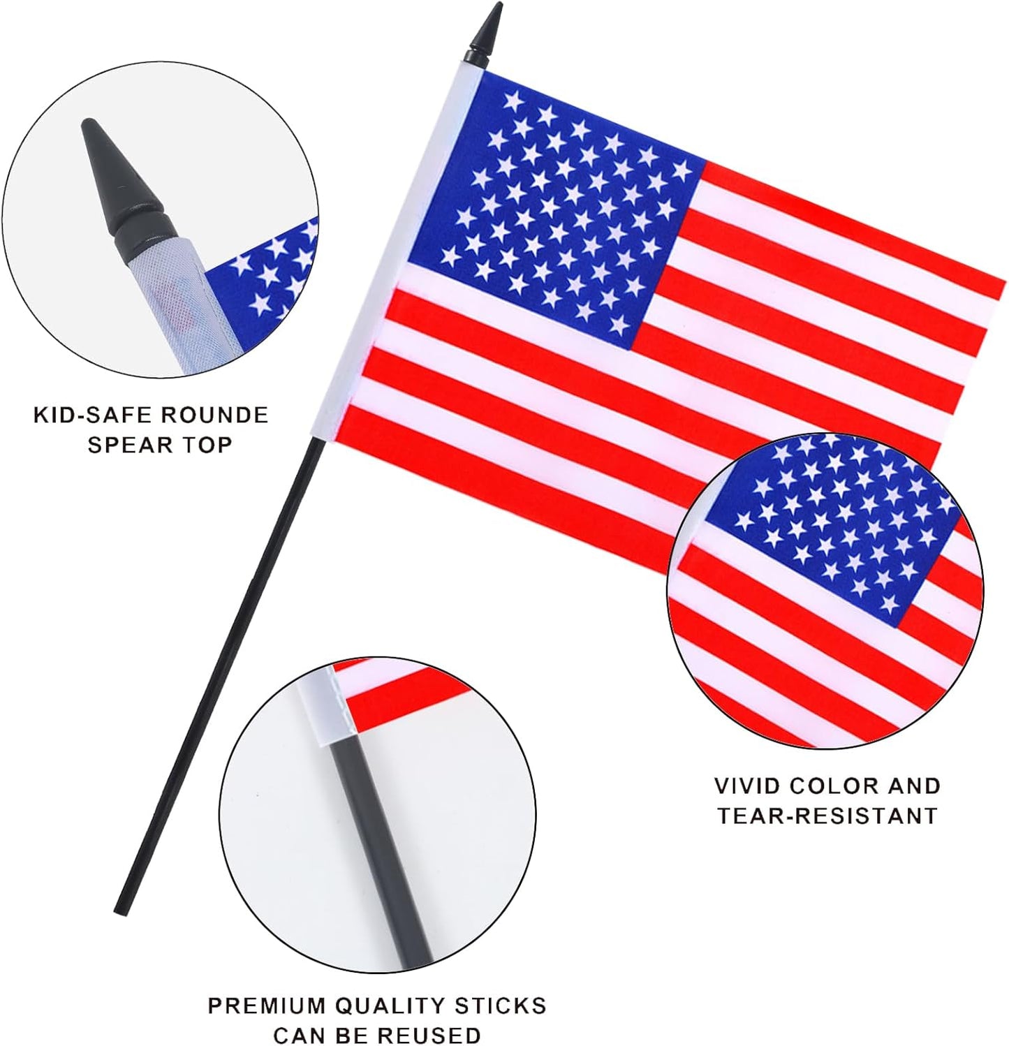 USA Desk Flag 12" Solid Pole Deluxe Set American Flags Banner Mini Small US Office Table Flags with Black Stand Base Desktop Decorations(2Pack)