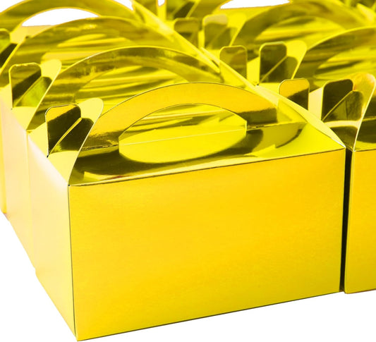 TIMESEEK 30-Pack Metallic Gold Gable Treat Boxes with Handles, 6" Pop-Up Party Favor Gift Boxes for Birthday, Wedding, Baby Shower, Eco-Friendly Candy,Cookie, Goodie Bags for Kids, Bachelorette Decor