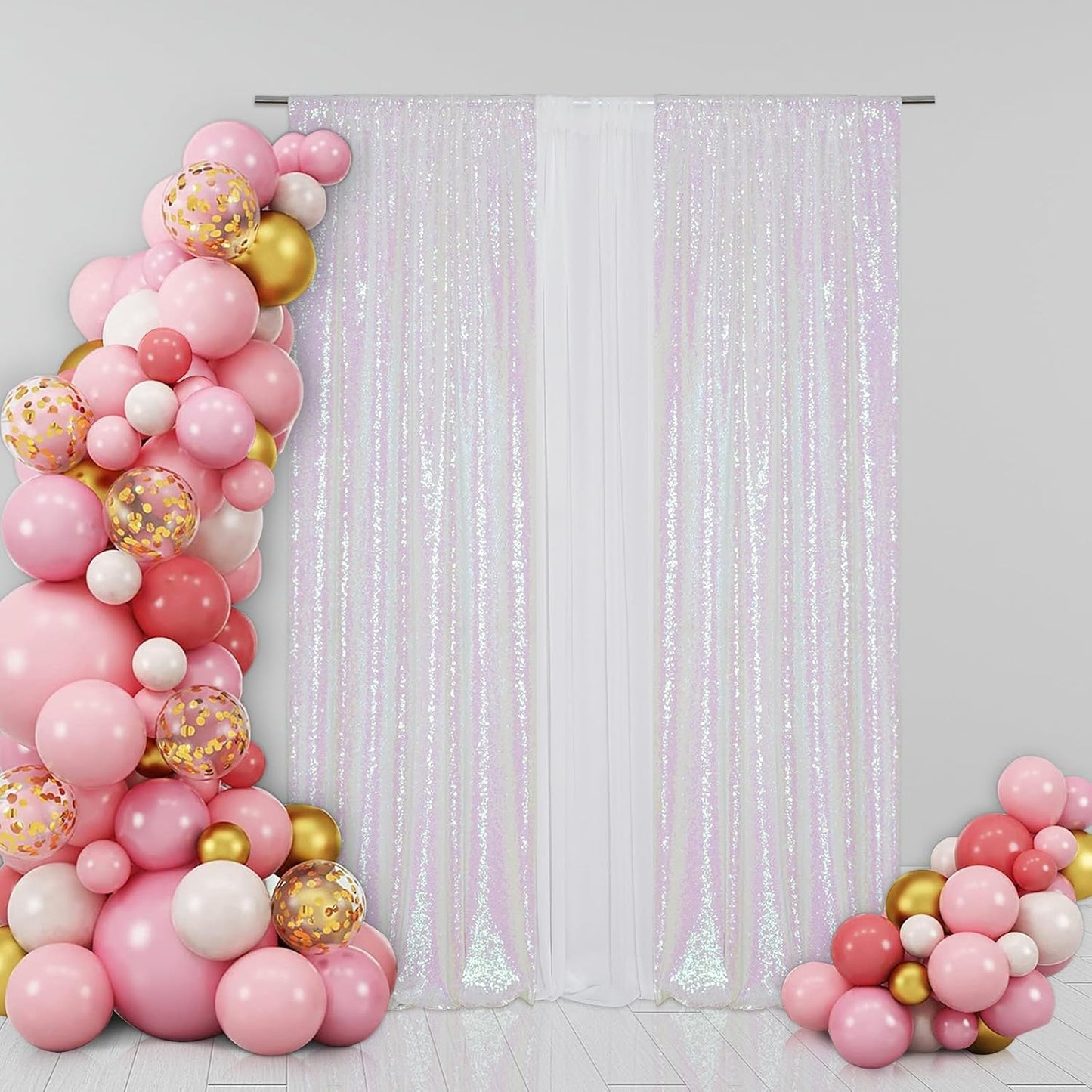 Eternal Beauty White Iridescence Sequin Backdrop Curtains, Shimmer Back Drop 4Panels-2FTx8FT for Christmas, Party, Birthday, Photography, Wedding, Baby Shower Event Decoration
