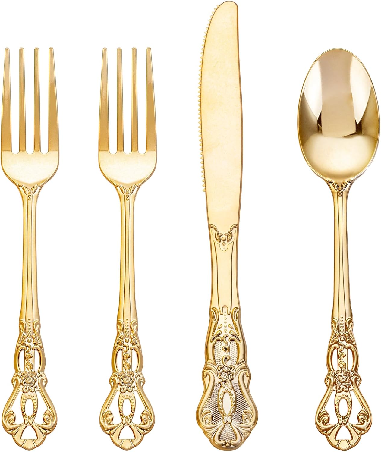 40PCS Gold Plastic Silverware - Heavy Duty Elegant Disposable Utensils - Gold Plastic Cutlery Set Includes 20 Forks, 10 Spoons, 10 Knives for Dinner, Parties, Weddings