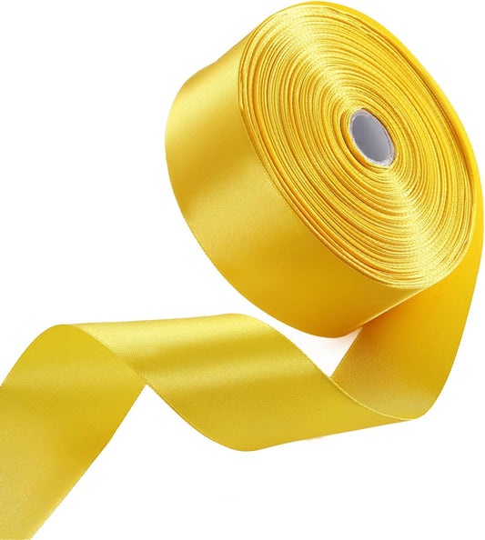 1-1/2" x 50 Yards Yellow Satin Ribbon Single Faced Fabric Ribbons for Gift Wrapping, Crafting, Floral Arrangements, Flower Bouquet, Wedding, Home Decor