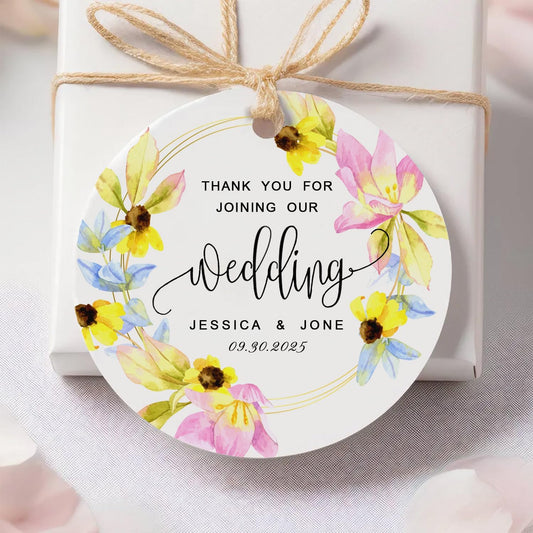 Custom 2inch 100pack Gift Tags with Strings,Personalized Thank You Tags Party Decoration Paper Gift Labels for Birthday Wedding Favor Baby Shower Floral Hang Tag Hangtag (Round Shape)