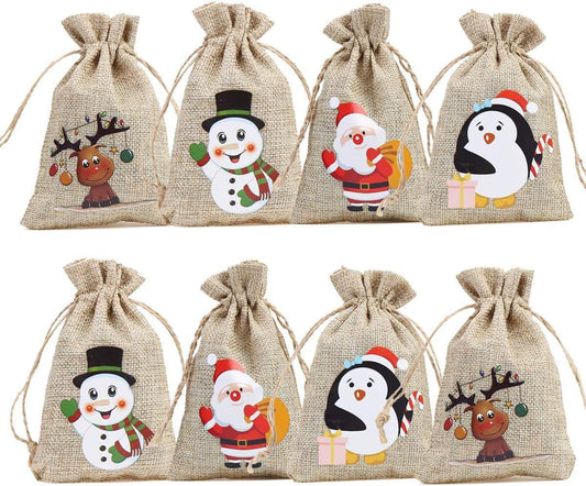 CCINEE 96pcs Christmas Burlap Gift Bags with Drawstrings Candy Goody Treat Bags with Double Jute Drawstrings 4X6 Inch