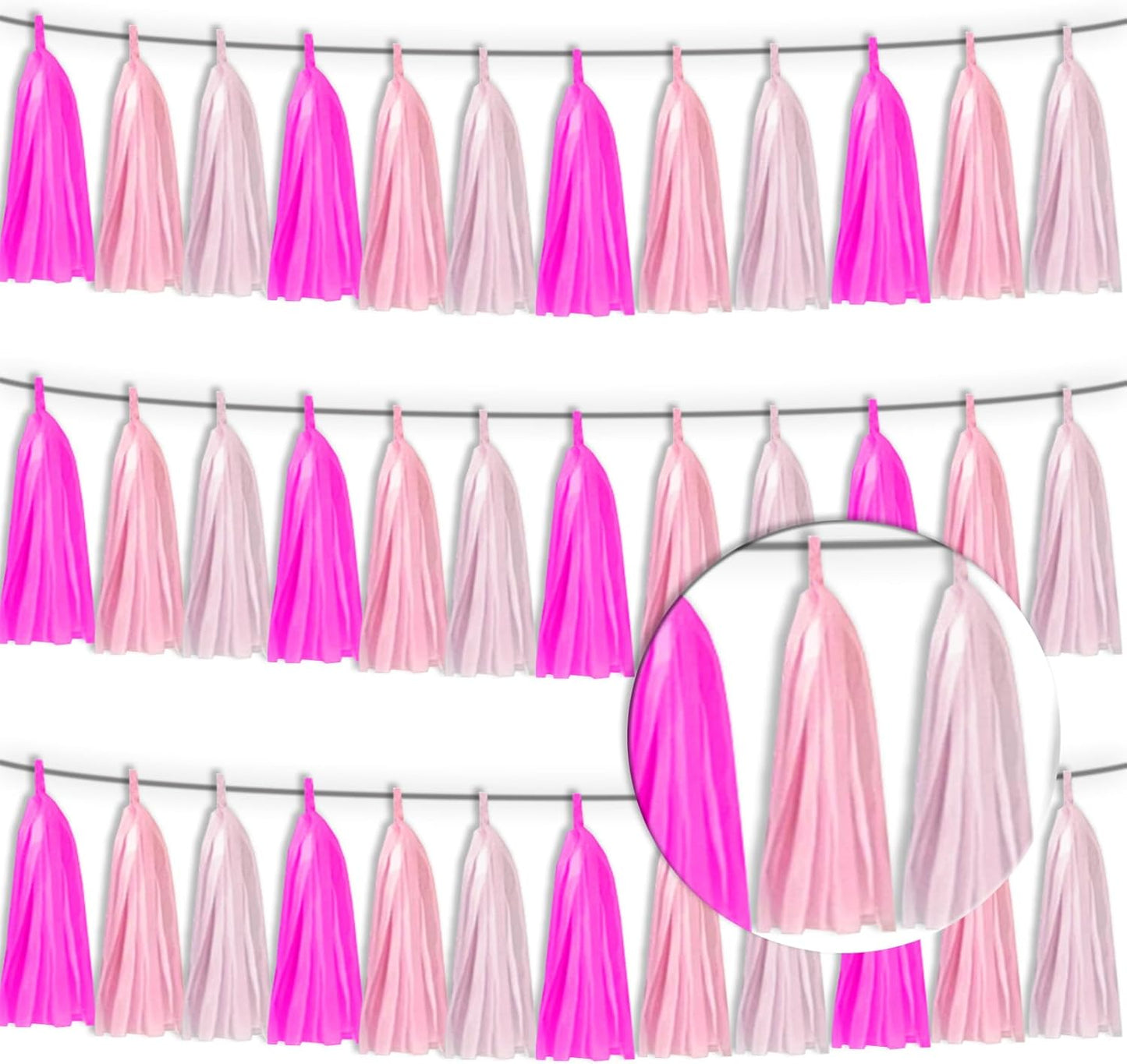 3P Maca-Rose Red Pink LightPink Metallic Fringe Banner Garland Foil Tinsel Streamer Backdrop Banners for Parties, Wall Hanging Curtain Parade Floats,Graduation Decorations, Wedding Party Decoration