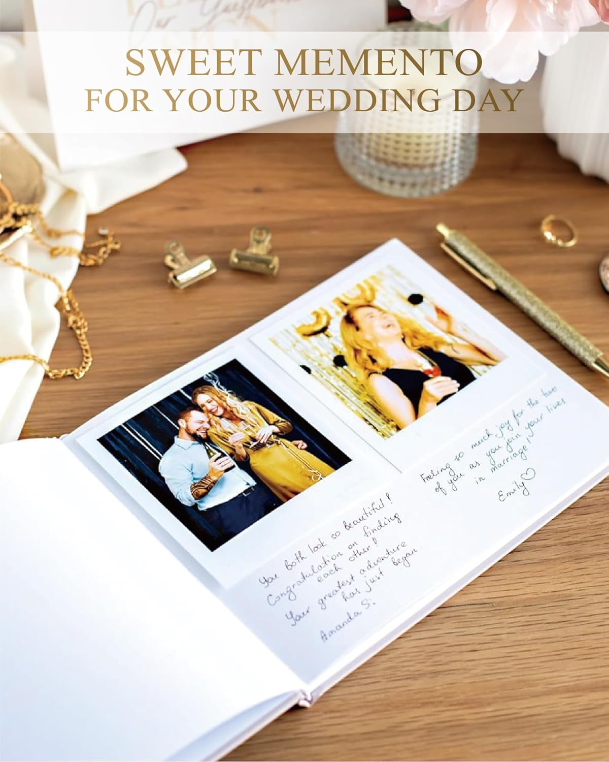 Elegant Linen Wedding Guset Book - Polaroid Guest Book for Wedding Reception,Baby Shower,Bridal Shower and Special Events - 100 Blank Pages for Sign in and Photos (B-Sage Green)