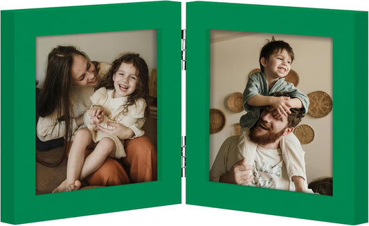 decorUhome Double 4x4 Picture Frame Vertical, Engineered Wood Bifold Photo Frame with Plexiglass for Tabletop Display, 4x4, Green
