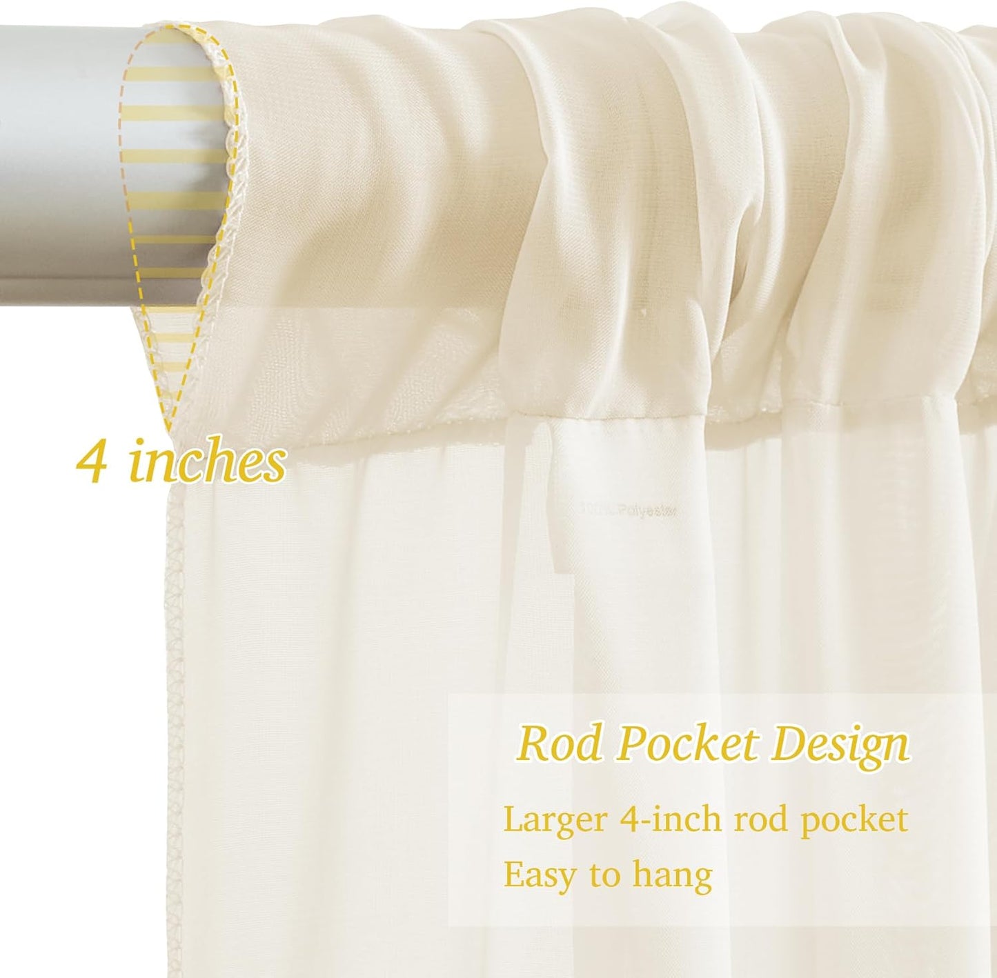 10x10ft Ivory Chiffon Backdrop Curtain with Lights String for Wedding Parites, Sheer Photo Backdrop Curtains for Baby Shower Bridal Shower Birthday Party Ceremony Reception