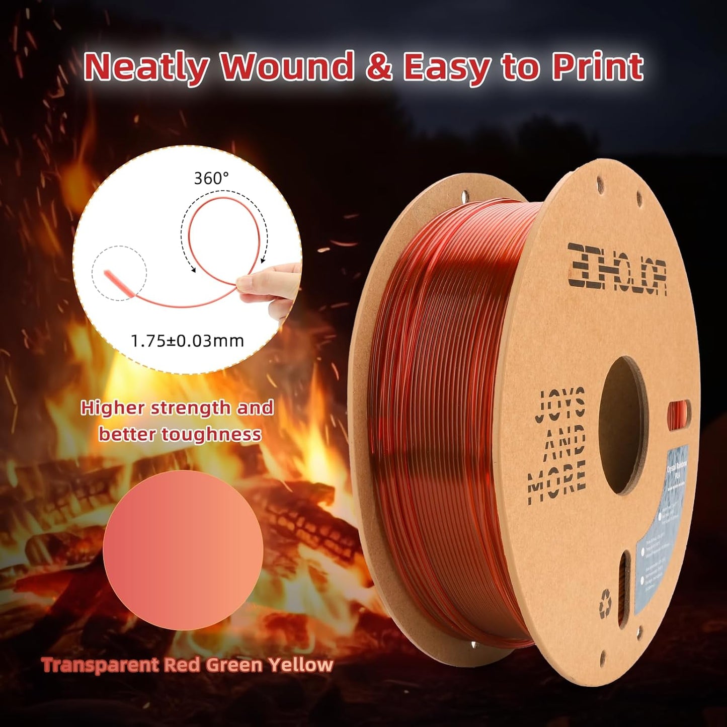 Transparent Multi Rainbow Color Change PLA 1.75mm 1KG 3D Printing Filament Crystal Rainbow PLA-Flame