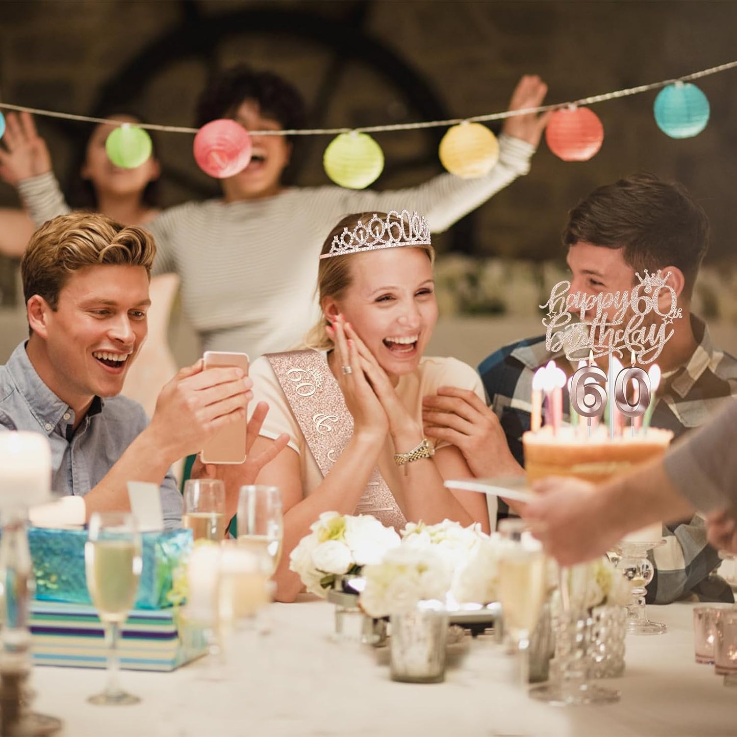 60th Birthday Decorations for Woman, Including 60th Birthday Sash and Crown, Cake Topper and Candles, 60 Year Old Gifts for Women