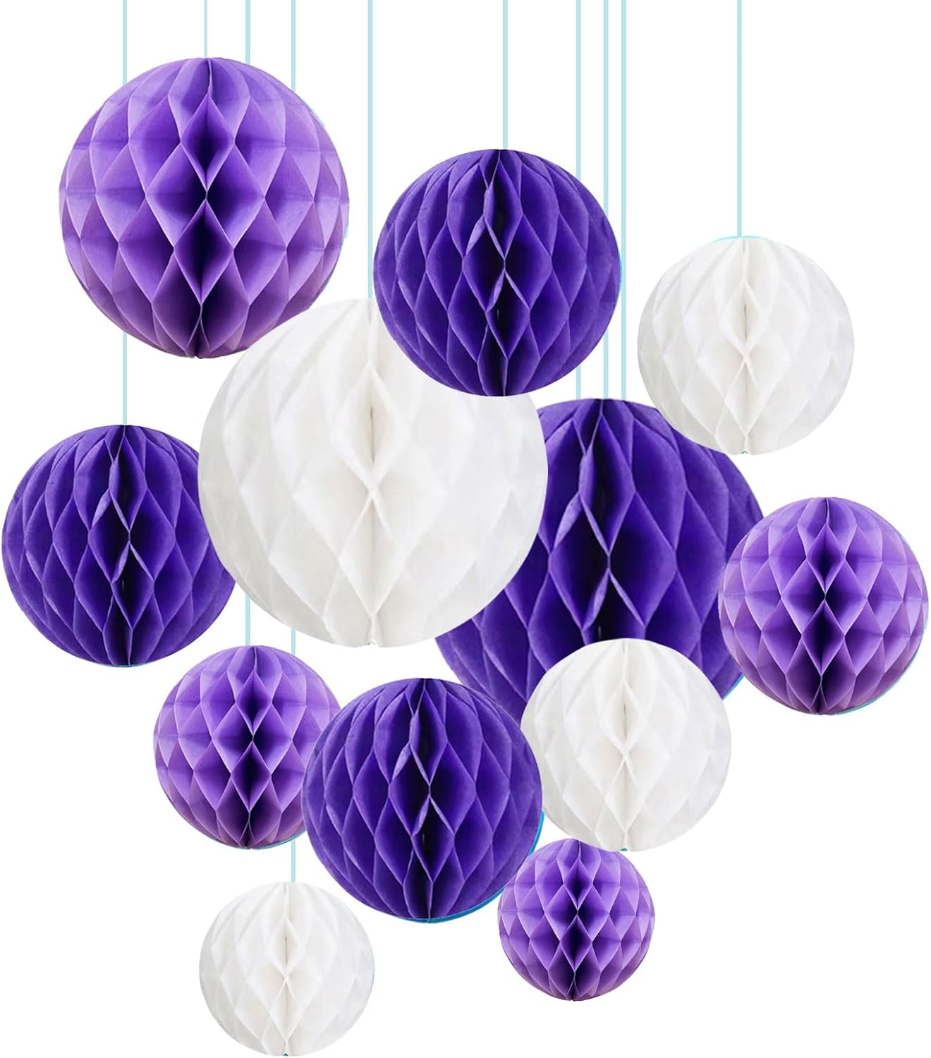 ZOOYOO 12Pcs 6" 10" Honeycomb Balls Decorations Hanging Tissue Paper Pom Poms for Birthday Wedding Party Decorations, Home Decor (Purple)