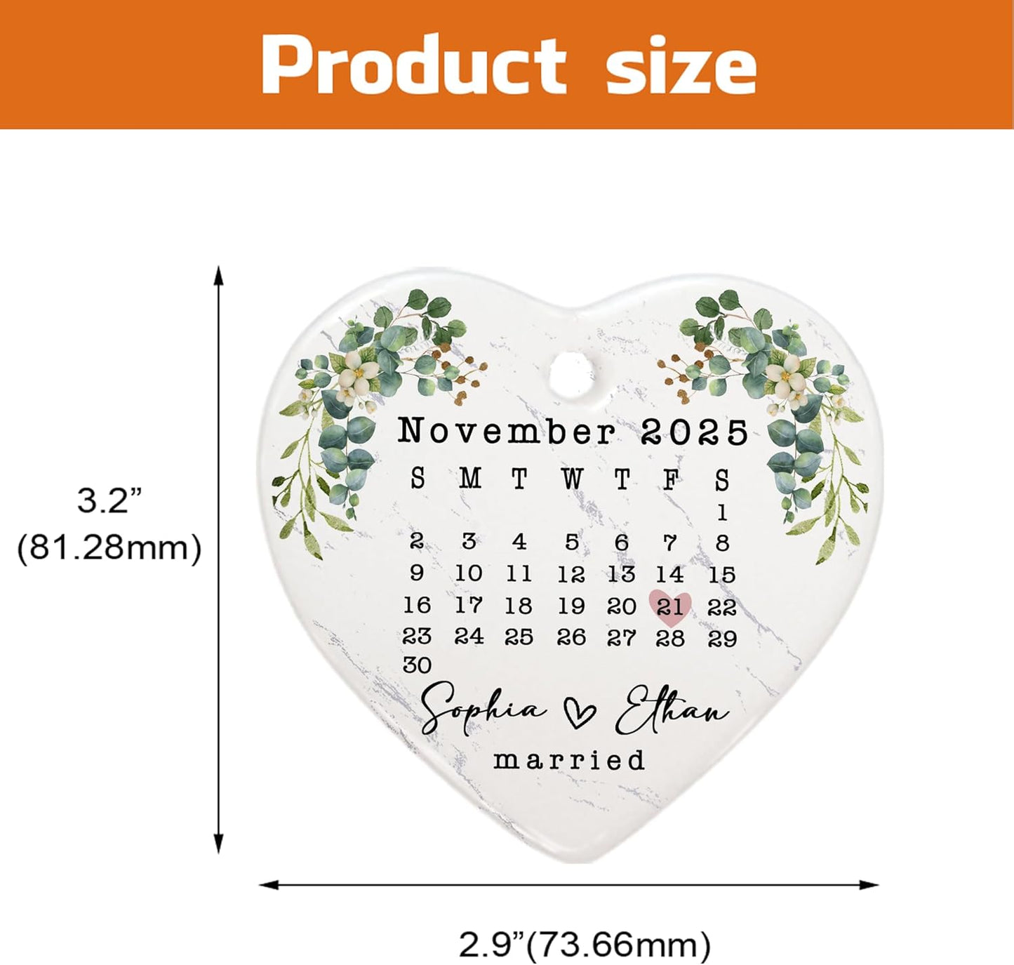 Love Signal Married Calendar Ceramic Ornament, Mr Mrs 2025 Ornaments Custom Name Date, Personalized Gift for Wedding Newlywed Engaged Couple Christmas