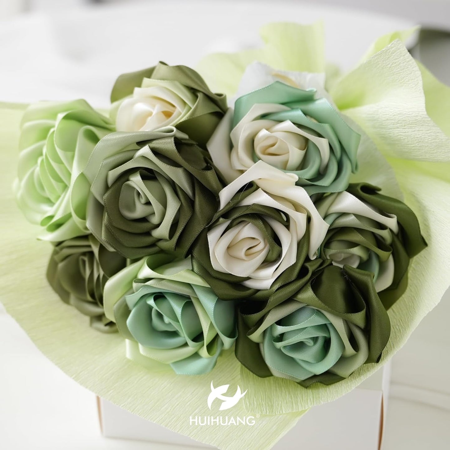 HUIHUANG 1-1/2 inch Double Face Satin Ribbon, Polyester Satin Sage Green Ribbon 50 Yards/Roll for Gift Wrapping Bows Making Floral Bouquet Wedding Invitation Decor Party Favor and Craft Supplies