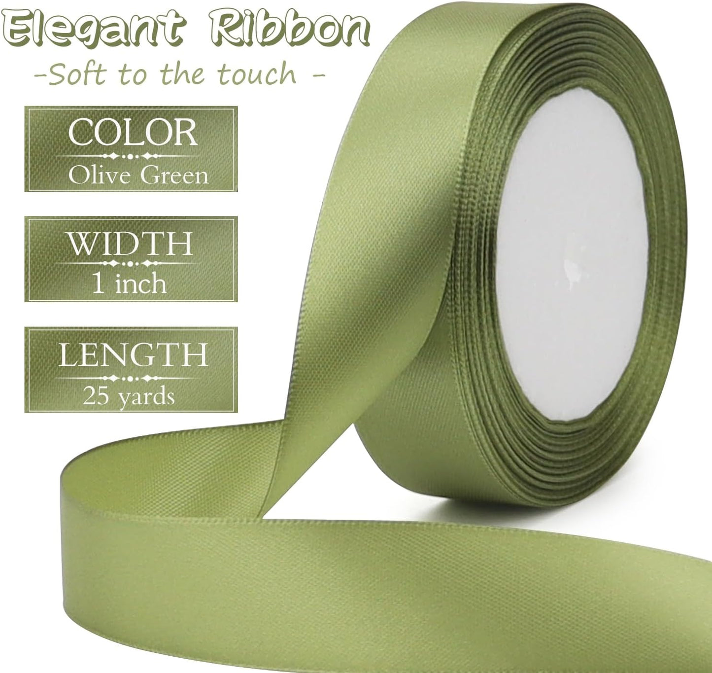Olive Green Solid Satin Ribbon 1 Inch 25 Yards Solid Polyester Fabric Ribbon for Gift Wrapping Wedding Christmas Baby Shower Birthday Party Decoration Handmade Immortal Flower Craft