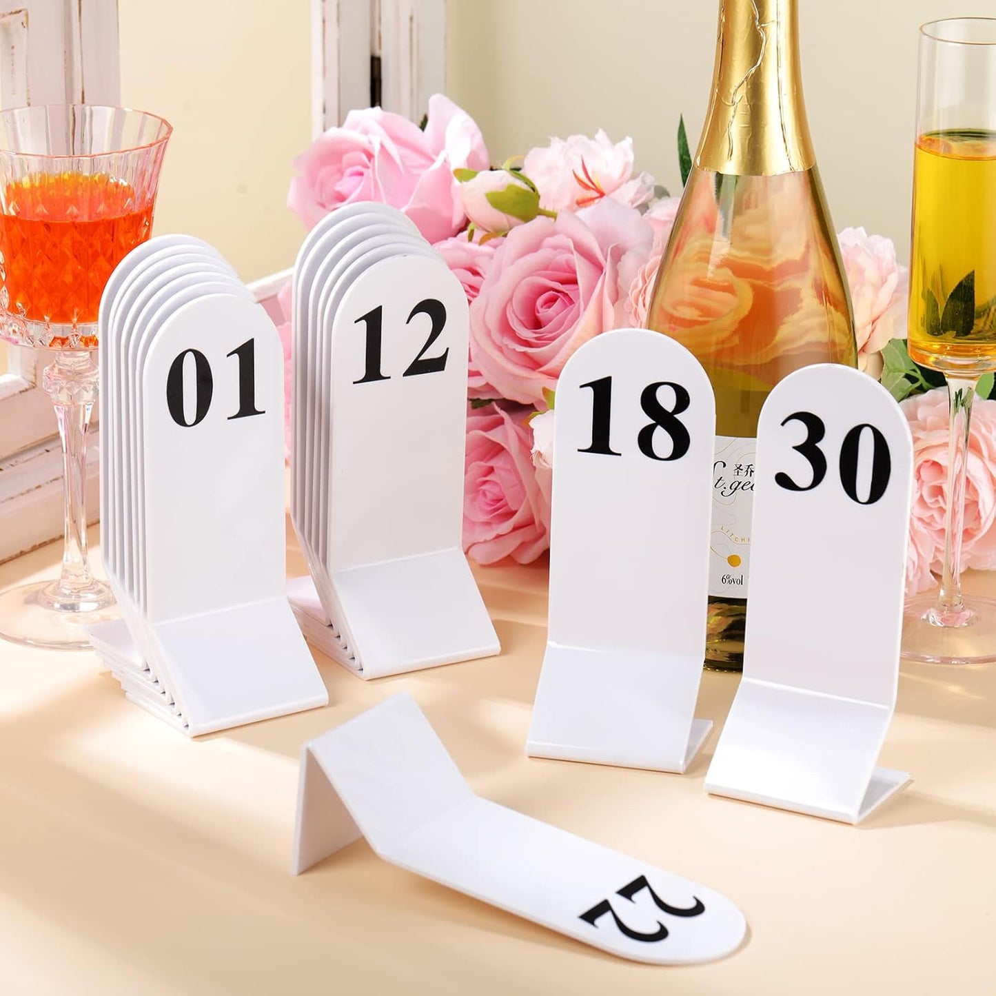 Remerry 50 Pcs Table Numbers 1-50 Acrylic Double Sided Number Cards Acrylic Tent Table Holders Tent Cards Wedding for Restaurant, 2.36 x 6.3 Inch (White)