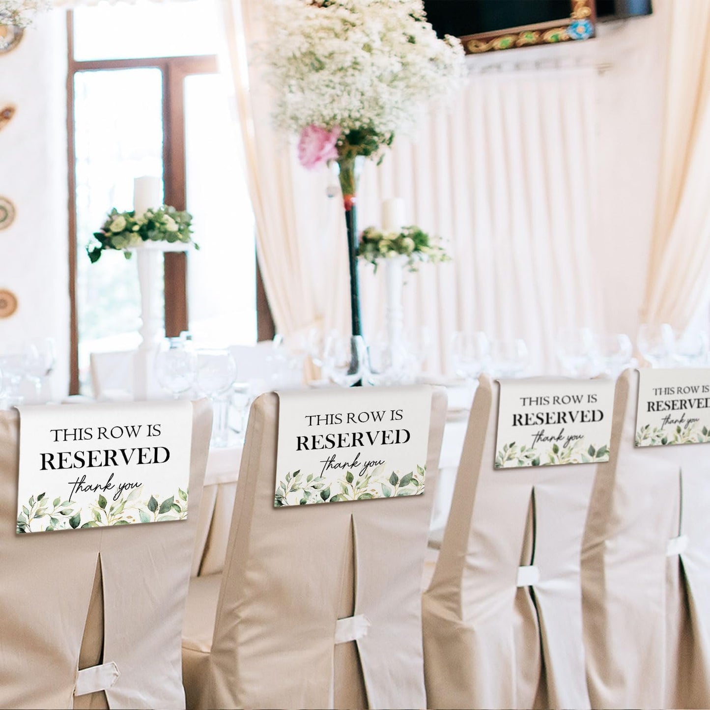 Reserved Seating Chair Signs, This Row Is Reserved Pew Cloths Seating Placeholder for Church Pews, Wedding Decorations for Reception Parties Celebrations Event Meetings (8 PCS, Green)