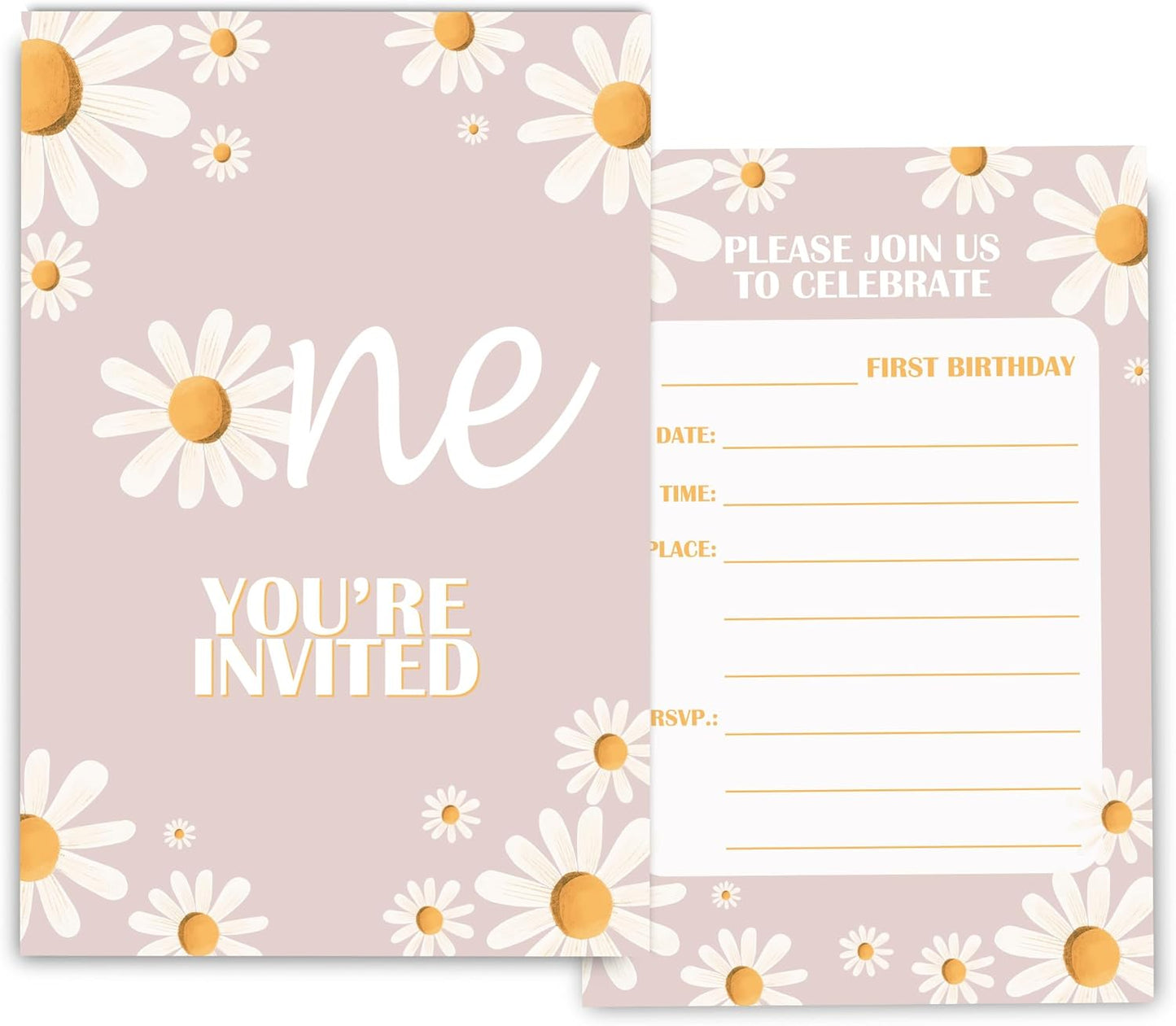 Daisy 1st Birthday Invitations for Girls, Daisy One Birthday Party Invitaions for Party Invites, 4x6 Inches, 30 Sets with Envelopes