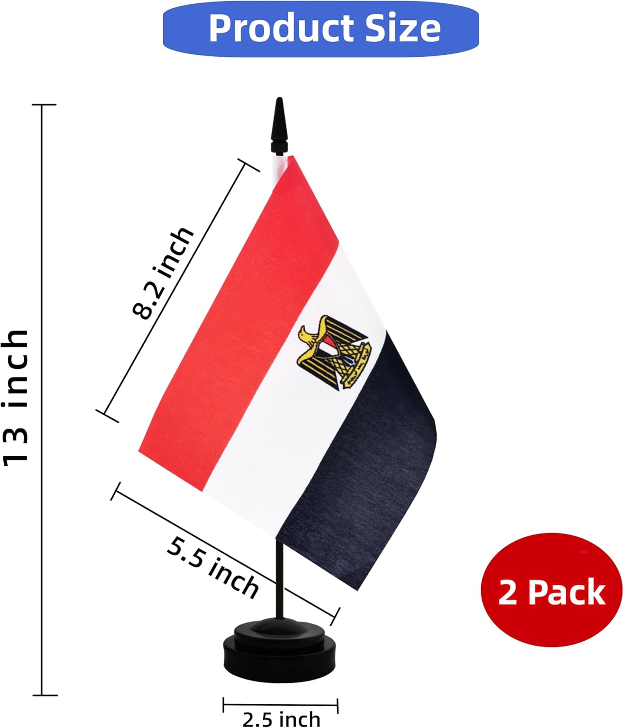 2 Pack Egypt Desk Flag, Egyptian Table Office Flag with Solid Pole and Stand Base, International Country Flag, Festival Celebration, Classroom Meeting Desktop Decoration (Egypt)