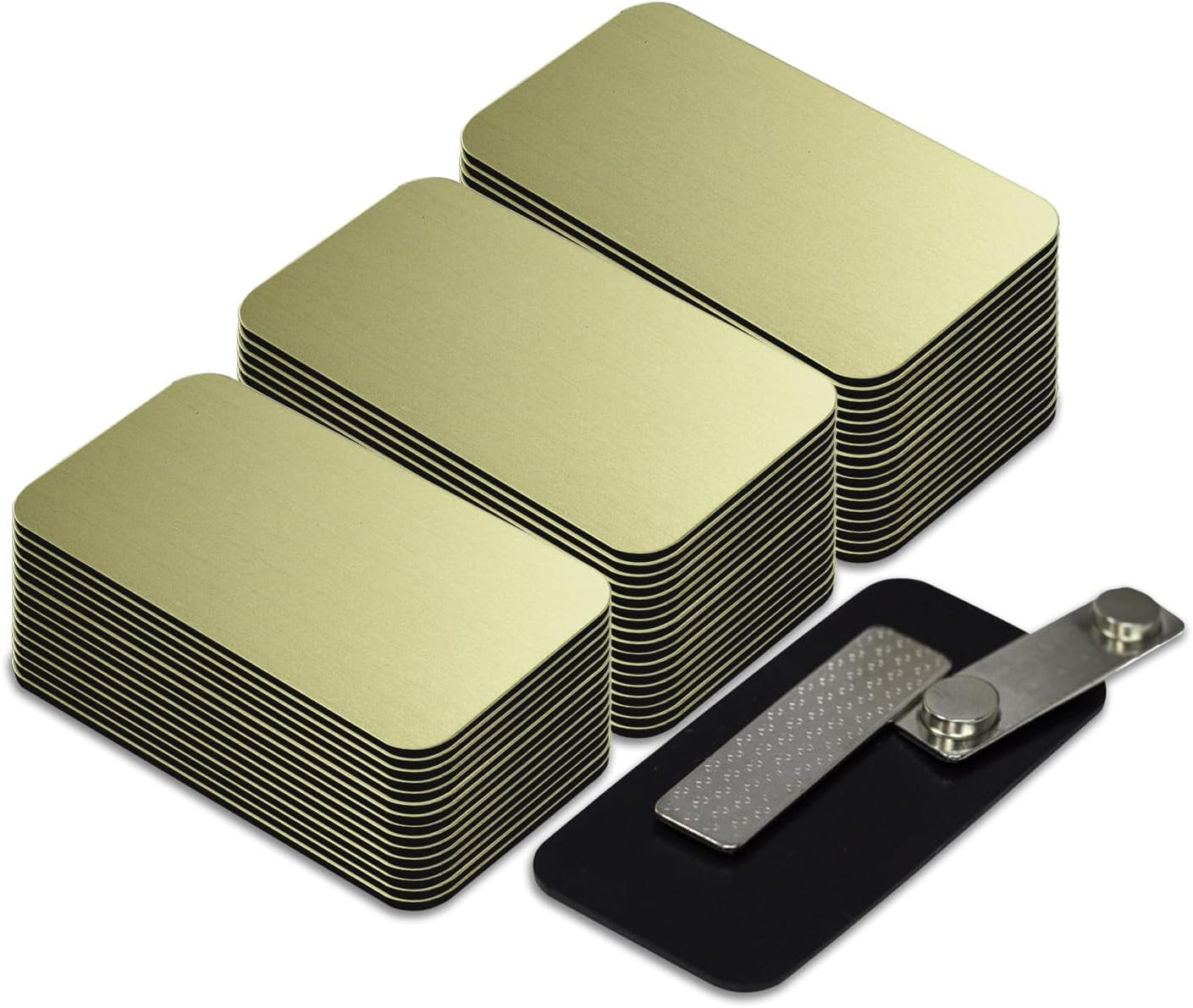 Name Tag/Badge Blanks - 100 Pack - 1-1/2" X 3" (Brushed Gold) Round Corners, Magnetic Backing