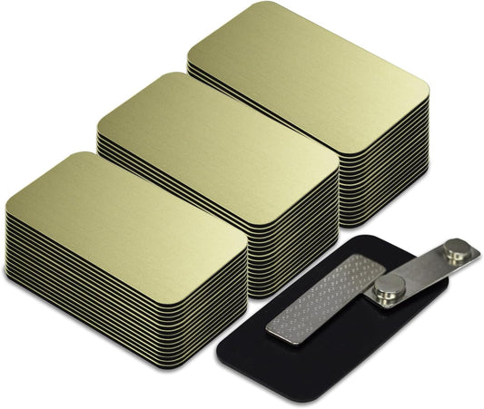 Name Tag/Badge Blanks - 50 Pack - 1-1/2" X 3" (Brushed Gold) Round Corners, Magnetic Backing