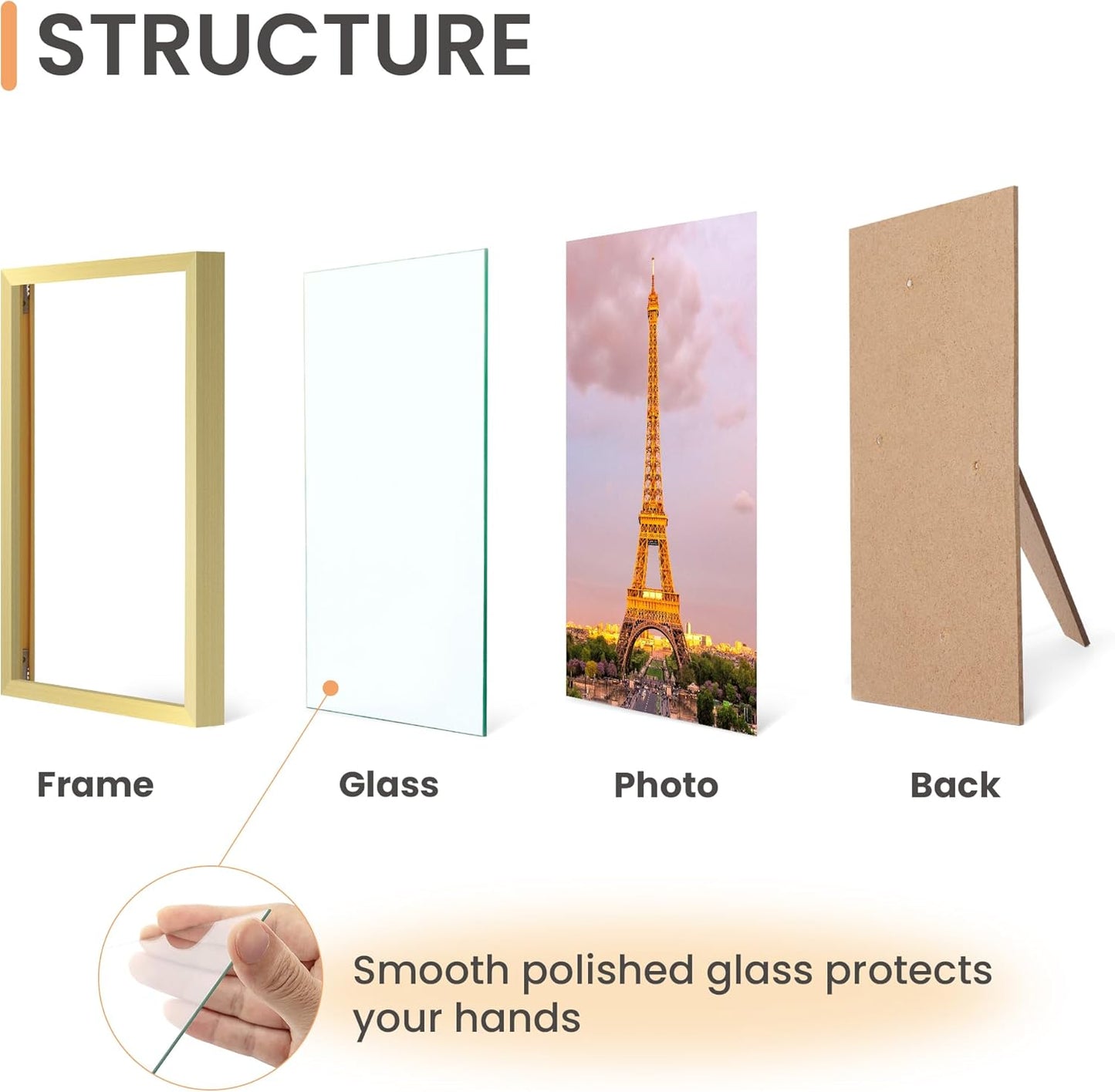 upsimples 4x6 Picture Frame Set of 3, Made of High Definition Glass for 4 x 6 Gold Frames, Wall and Tabletop Display Thin Border Photo Frame for Home Décor