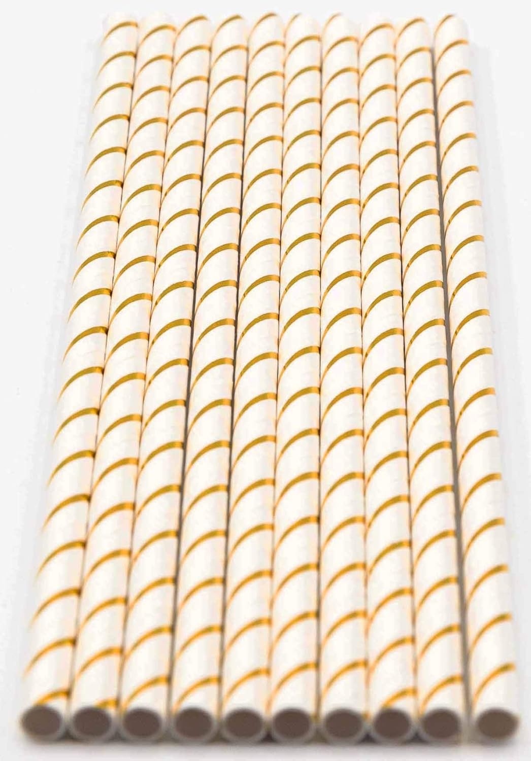 Pack of 150 Gold Foil Stripes Biodegradable 4-Ply Paper Drinking Straws (Compostable, Non-toxic, BPA-free)