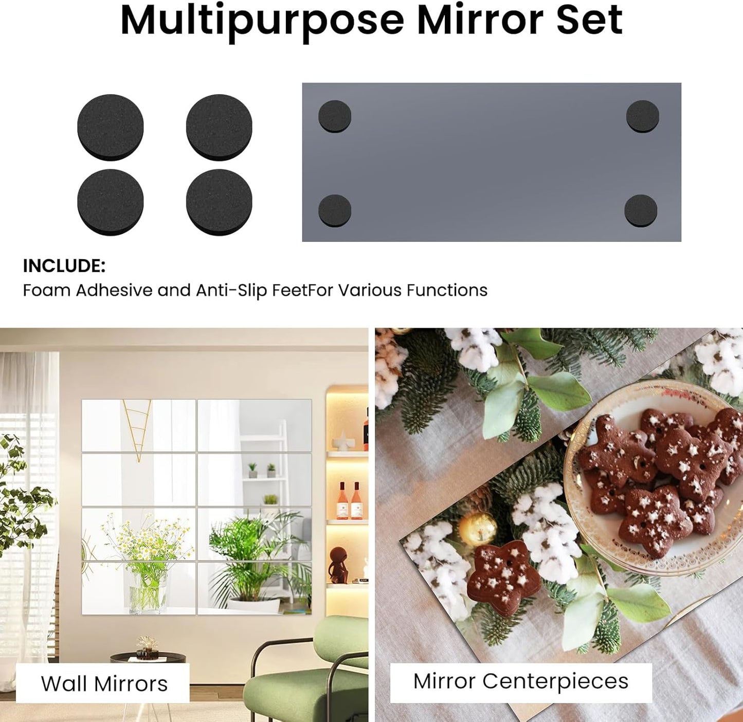 JAMBALAY 12"×5" Mirror Centerpieces for Tables, Set of 12 Glass Mirror Table Centerpieces, Rectangular Glass Mirror Trays, Mirror Candle Plates for Wedding Decorations and Party