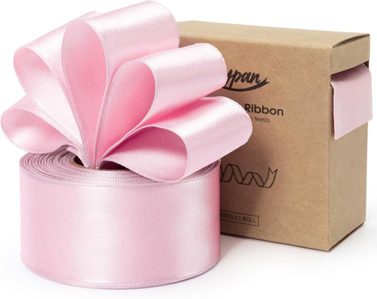 Pink Satin Ribbon Double-Faced Wired Ribbons for Gift Wrapping Flower Bouquet Bows Wedding Invitation Christmas Decor Crafts 1-1/2 Inch 10 Yards