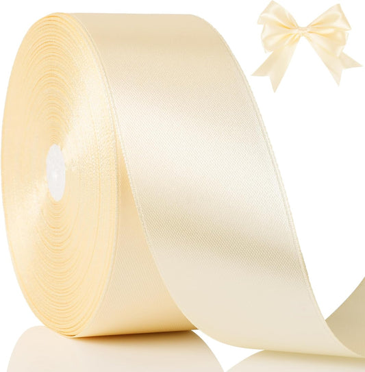 NESCCI 100 Yards Ribbon,1-1/2 Inch Ivory Satin Ribbon,Single Face Satin Ribbons,Perfect for Gift Wrapping,Wedding Decoration,Handmade Bows,Wrapping Bouquet, Halloween, Christmas