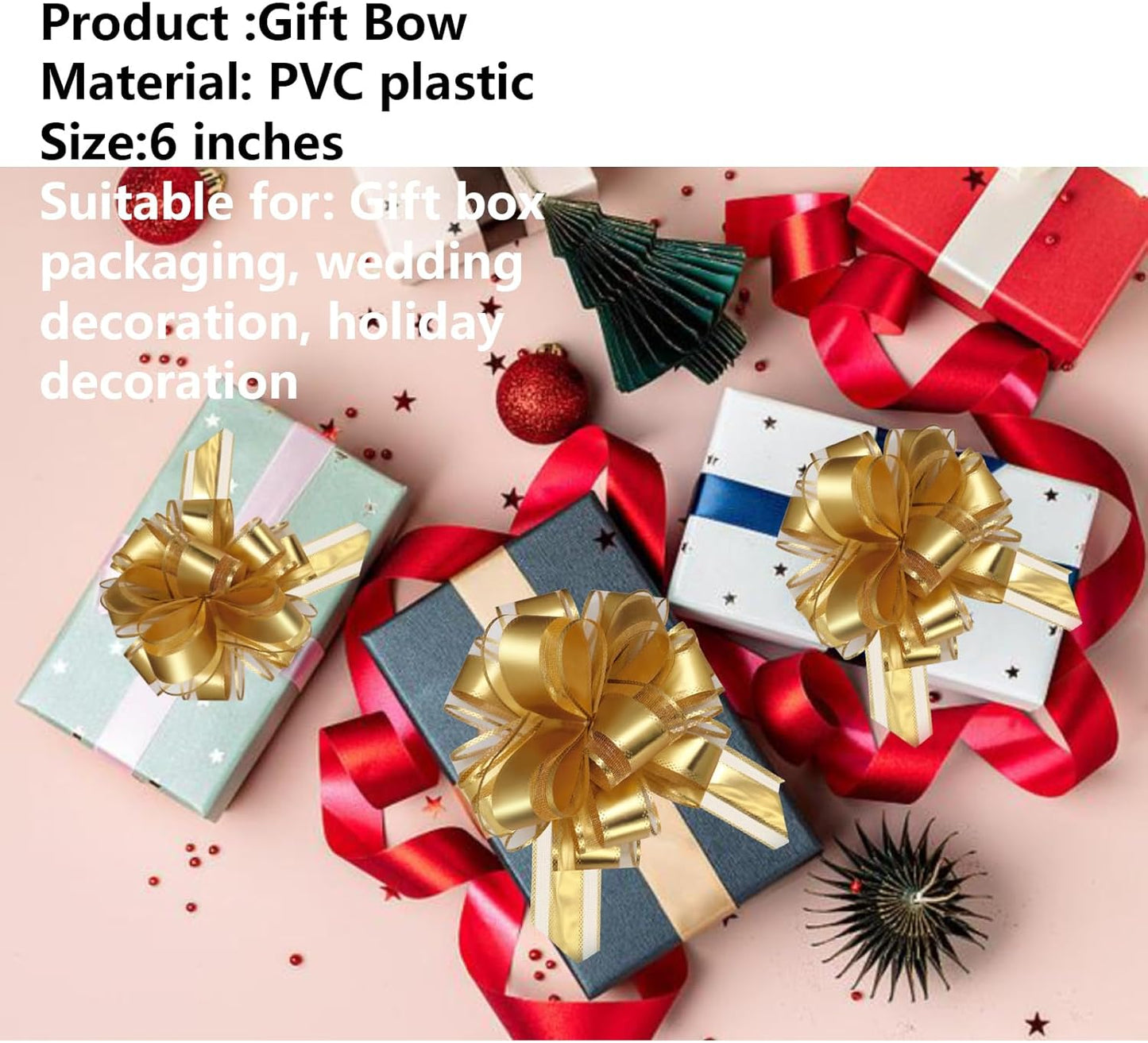 7 Pieces Large Pull Bows, 6 inche, Big Bow for Gift Wrapping, Christmas Party Birthday Gift, Wedding Baskets,Valentine's Day Decorations, Flower Decoration (Gold)