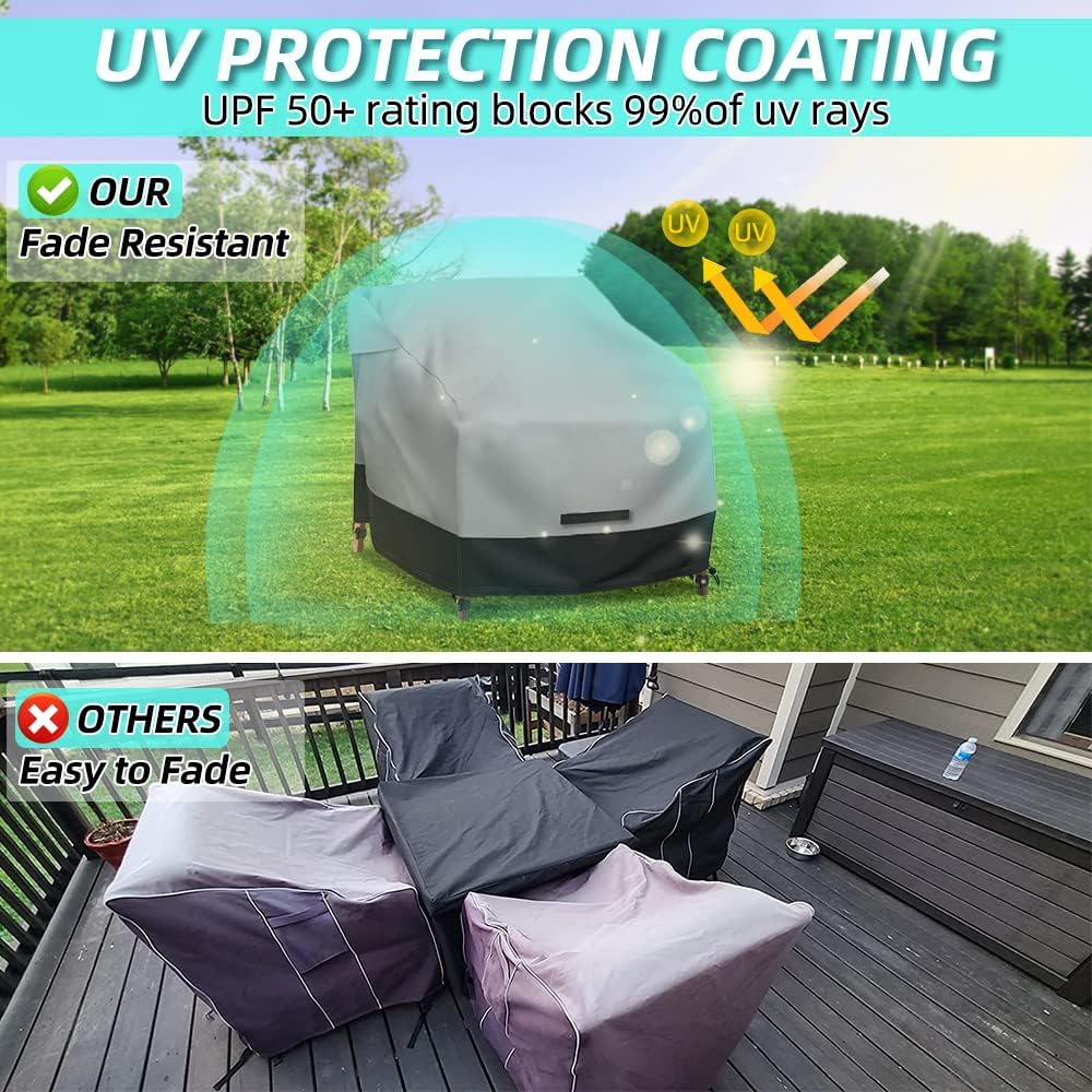Patio Swivel Chair Cover Waterproof 2 Pack, 600D Heavy Duty Outdoor Furniture Covers for Universal Lawn/Deck/Garden/Backyard Fits up 32" W*37" D*36" H, Gray/Black