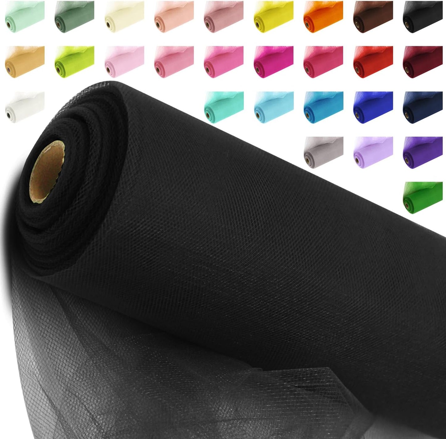 54" by 20 Yards Black Tulle Fabric Rolls - Tutu Spool Bolt for DIY Wedding Decoration, Baby Shower Tutu Skirt, Gift Wrapping - Large Matte Tulle, Roll Packaging
