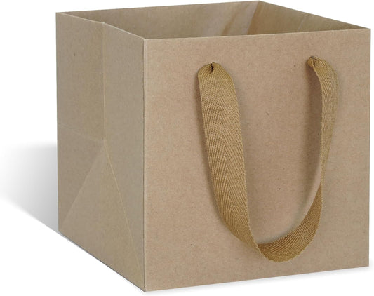 ADIDO EVA Kraft Brown Square Gift Bags Small Size Square Bottom Paper Bags with Handles for Party Favor, Shopping Packaging Bags (8x8x8 In, 10 CT)