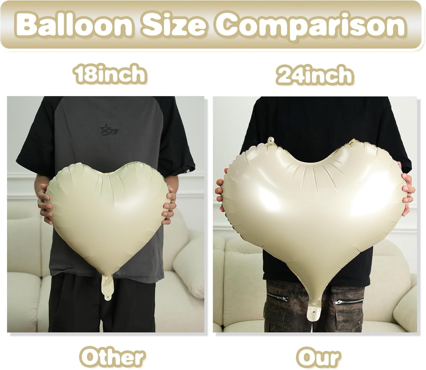 Green Cream White Heart Balloons,24Inch Heart Foil Balloons for Valentine's Day Birthday Wedding Baby Shower Anniversary Party Decorations