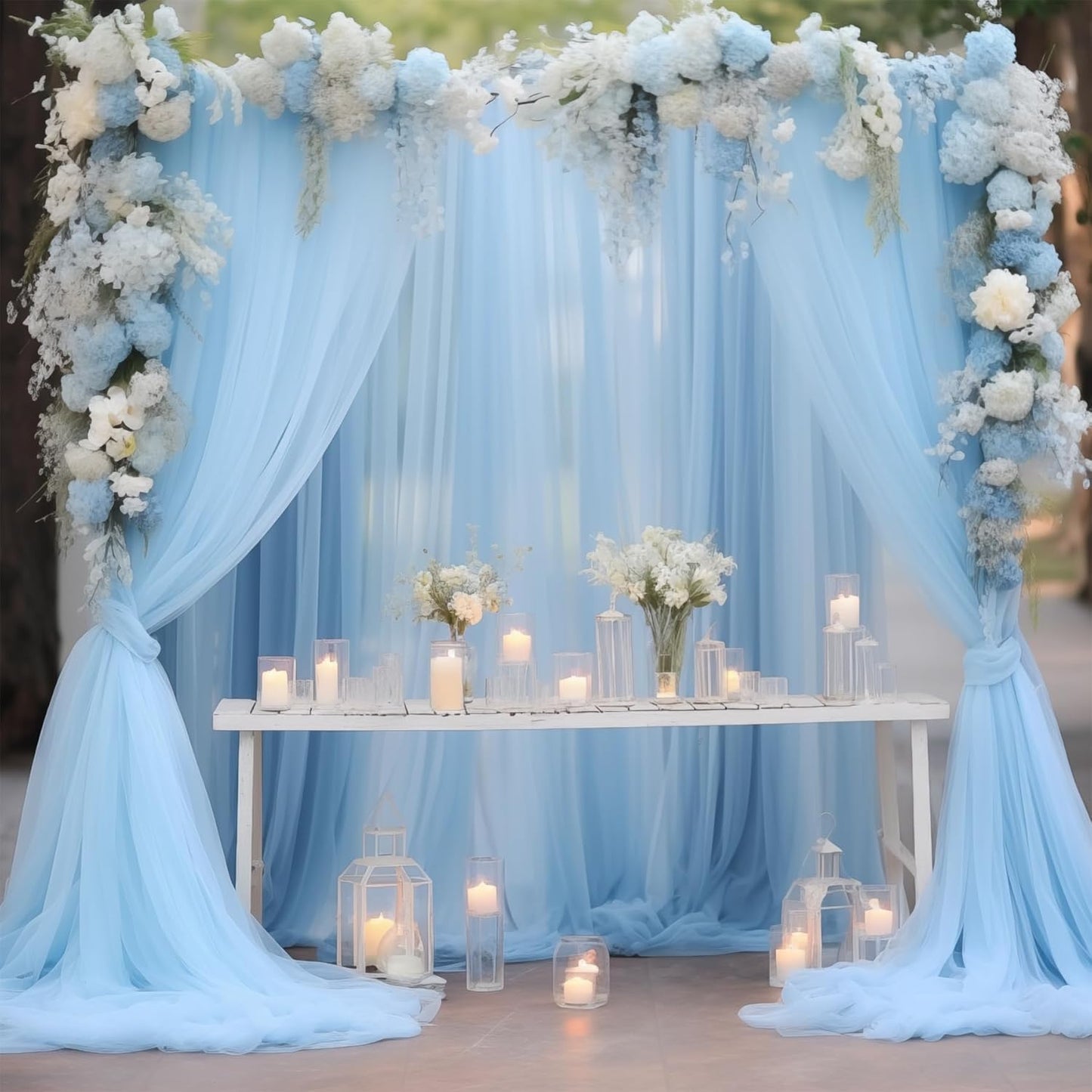 20x10 Blue Tulle Backdrop Curtains for Parties, Sheer Backdrop Curtain Wedding Photo Background Drapes for Baby Shower Photography Birthday Party