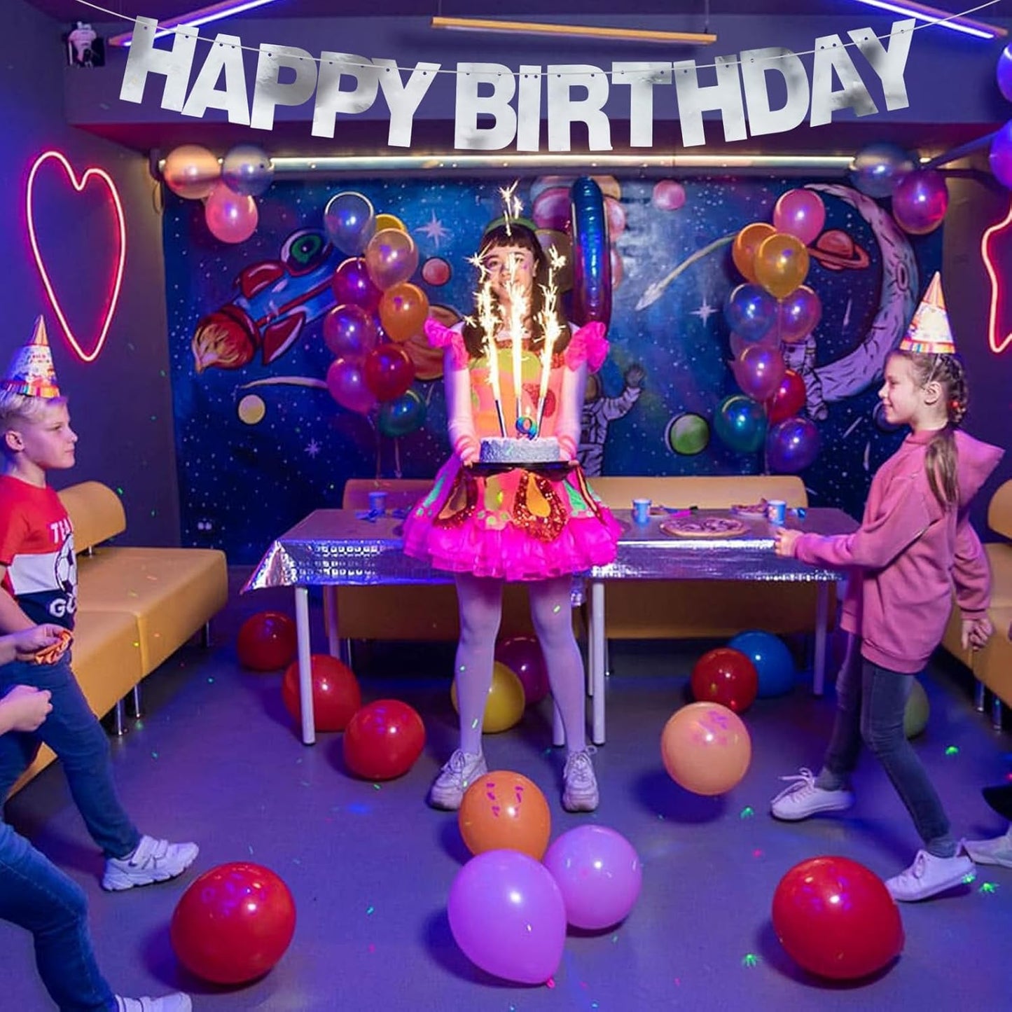 BEISHIDA Double-sided Silver 116 PCS DIY Letter Banner Kit Make Your Own Banner,Including 111 Letters and Numbers 3 Rope and 9 Threading Device,Customized for Birthday Graduation Wedding Decor