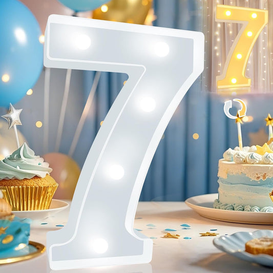 Pooqla LED Light Up Numbers, Warm White and Cool White Decorative Lighted Marquee Numbers, Light Up Numbers for Boys Girls Party, Wedding, Bar, Night Light, Room Decor, Birthday Decoration, Number 7