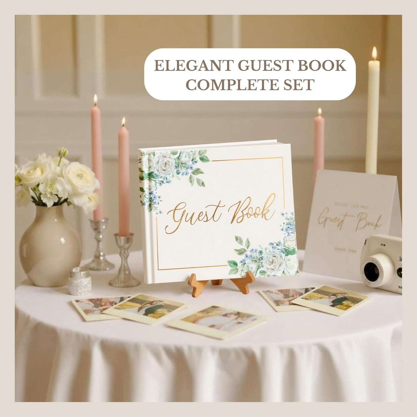 Wedding Guest Book for Guests to Sign, Elegant Wedding Guestbook Ideas, Sign in Book for Bridal and Baby Shower, Polaroid Guest Book, 100 Thick Lined and Blank Pages for Party, Wedding Books