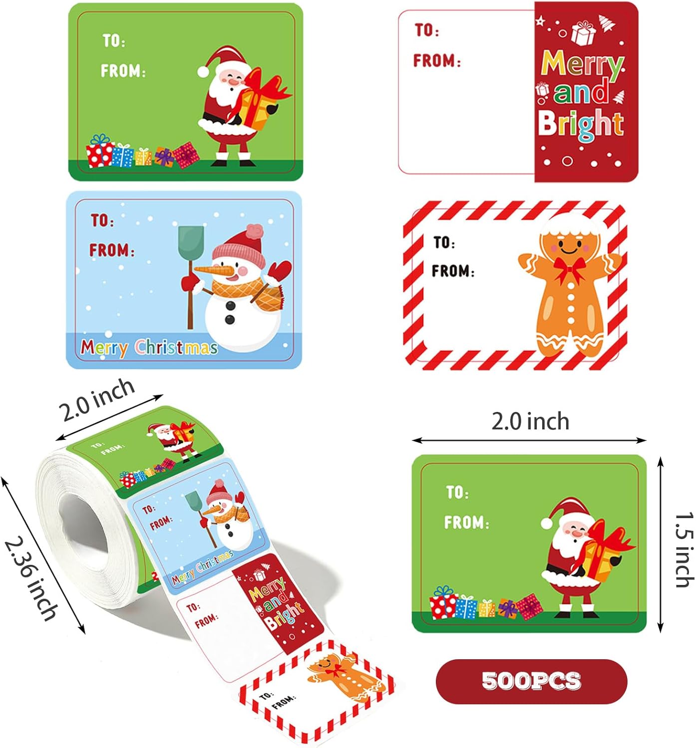 500 Pieces Christmas Gift Tags Sticker Name Tags for Christmas Presents Gift Labels (Inches, 2 x 1.5 Gingerbread)
